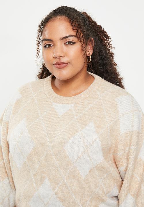 Cotton On - Plus blondie crew pullover - neutral argyle