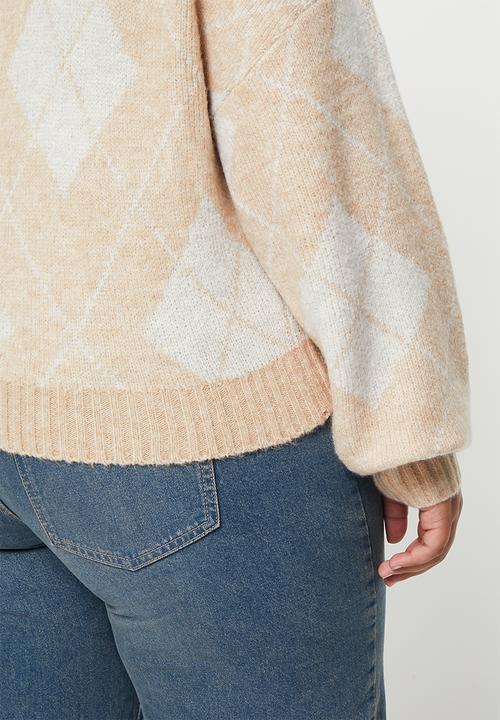 Cotton On - Plus blondie crew pullover - neutral argyle