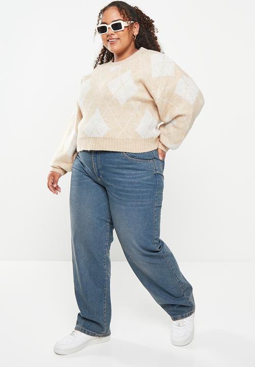 Cotton On - Plus blondie crew pullover - neutral argyle
