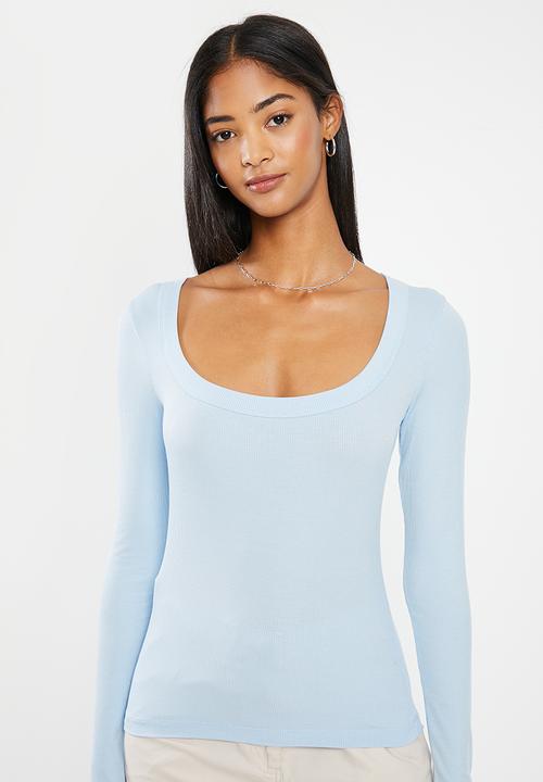 Cotton On - Staple rib scoop neck long sleeve top - shoreline 
