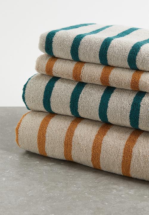 H&M - Cotton terry bath towel - dark green/striped