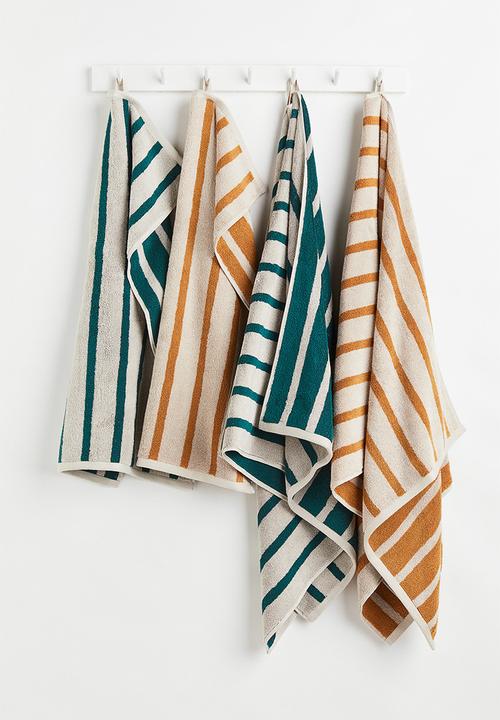 H&M - Cotton terry bath towel - dark green/striped