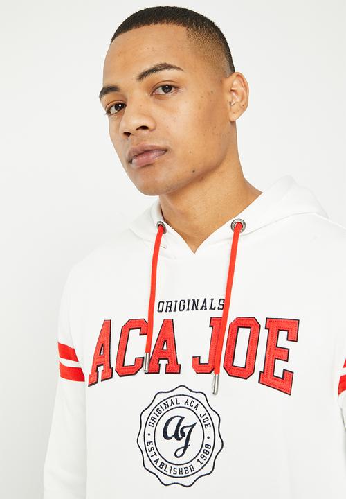 Aca Joe - Mens aca joe brushed fleece hoodie - white