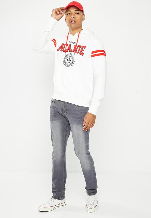 Aca Joe - Mens aca joe brushed fleece hoodie - white