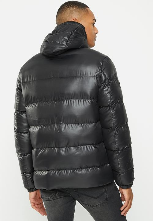 Aca Joe - Mens aca joe embroidered hooded puffer - black