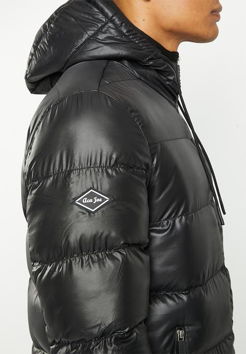 Aca Joe - Mens aca joe embroidered hooded puffer - black