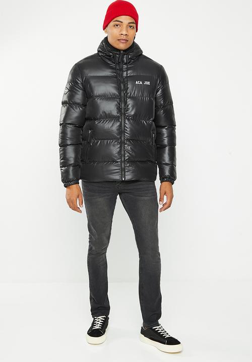 Aca Joe - Mens aca joe embroidered hooded puffer - black