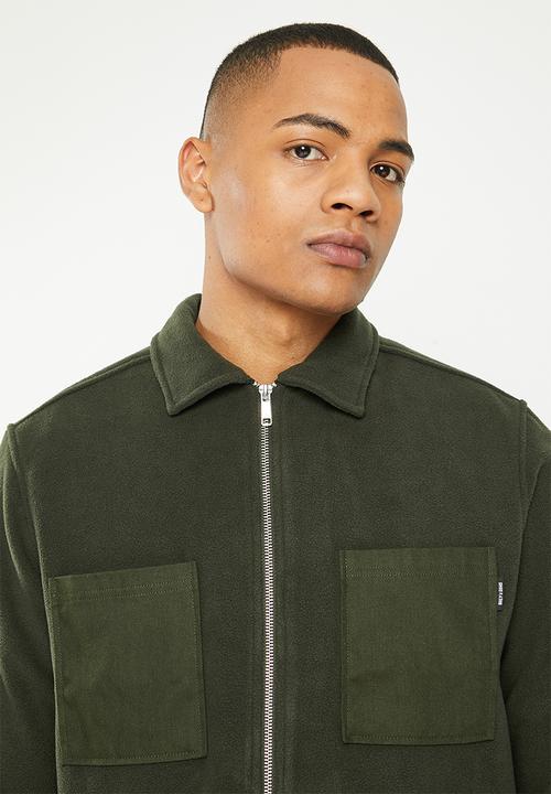 Only & Sons - Onstim ovr full zip fleece long sleeve shirt - olive