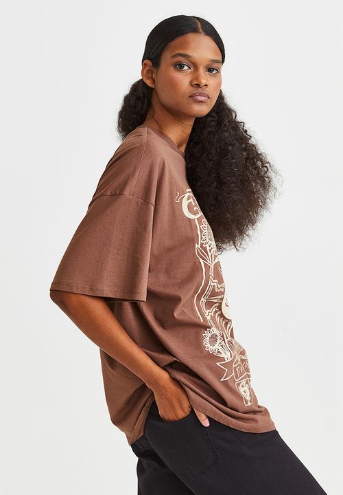 H&M - Oversized printed T-shirt - brown/sunburst