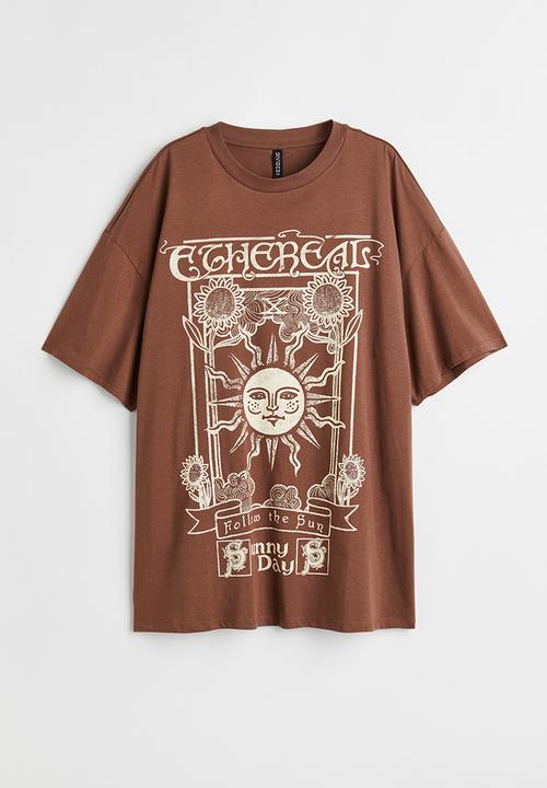H&M - Oversized printed T-shirt - brown/sunburst