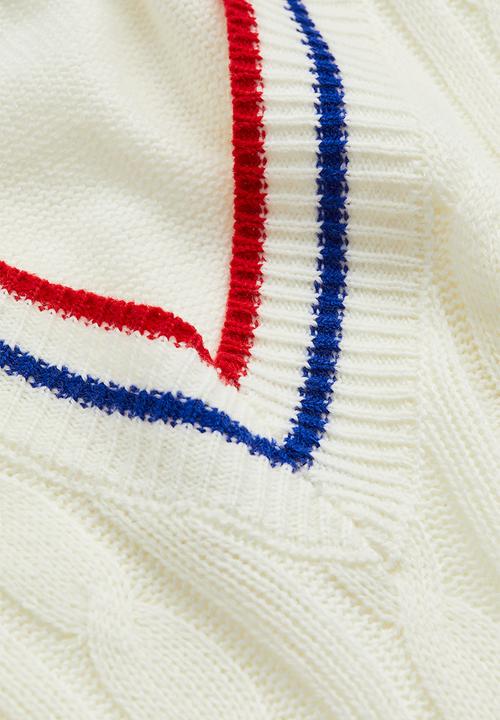 H&M - V-neck cable-knit jumper - cream/bright blue