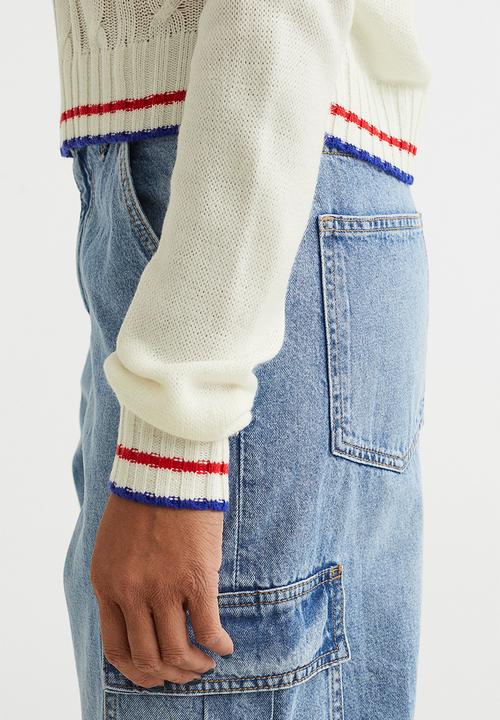 H&M - V-neck cable-knit jumper - cream/bright blue