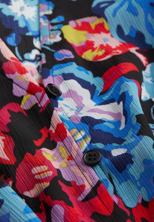 H&M - Tie-detail blouse - black/floral