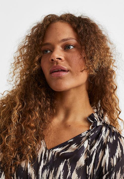 H&M - Tie-detail blouse - black/patterned