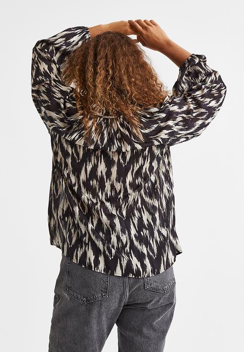 H&M - Tie-detail blouse - black/patterned