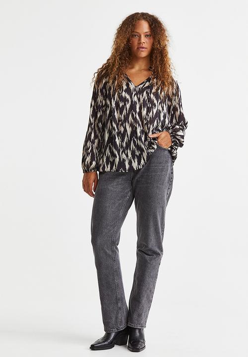 H&M - Tie-detail blouse - black/patterned
