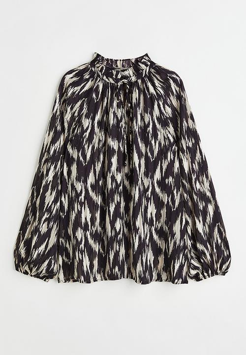 H&M - Tie-detail blouse - black/patterned