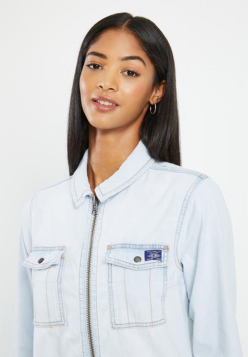 Superdry. - Vintage denim shirt dress - light indigo vintage
