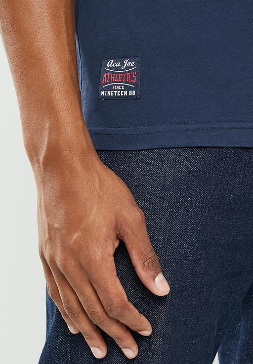 Aca Joe - Mens aca joe rasied lwc embroidery crew tee - dress blue