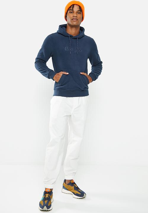 Aca Joe - Mens aca joe embroidered polar fleece sweater pull over hoodie - navy