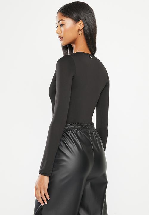 SISSY BOY - Long sleeve bodysuit with lace up trim - black