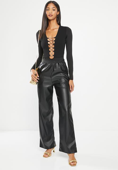 SISSY BOY - Long sleeve bodysuit with lace up trim - black