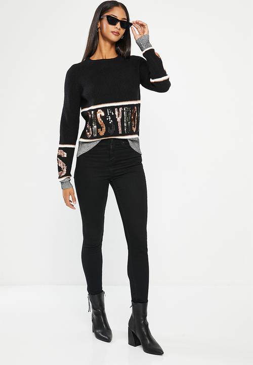 SISSY BOY - Contrasted knitted sweater - black