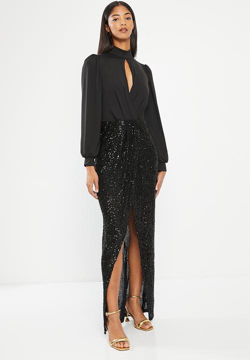 SISSY BOY - Mixed maxi with front key hole - black