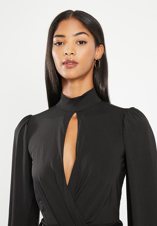 SISSY BOY - Mixed maxi with front key hole - black