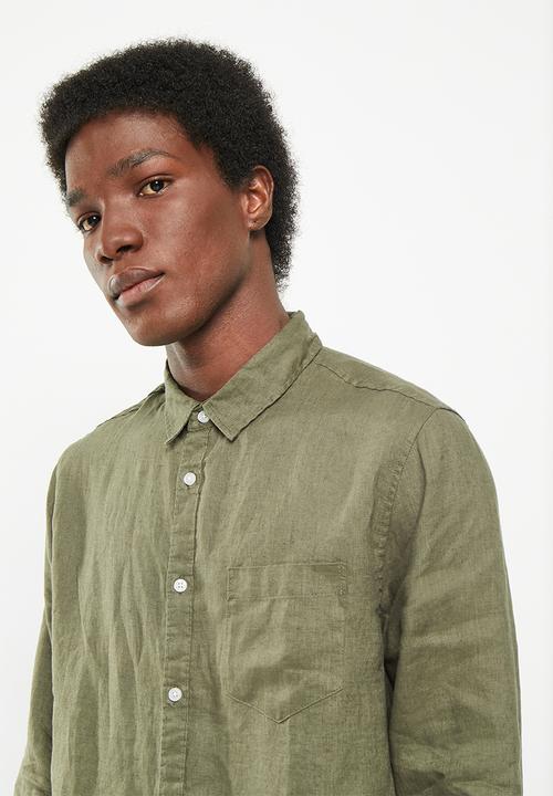 Cotton On - Linen long sleeve shirt - army