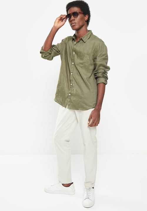 Cotton On - Linen long sleeve shirt - army