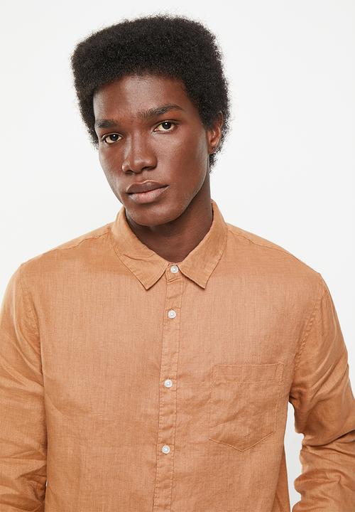 Cotton On - Linen long sleeve shirt - terracotta