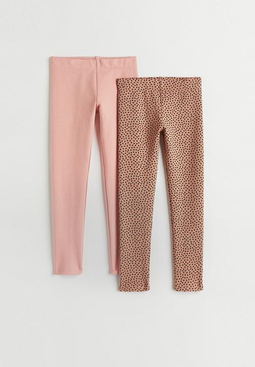 H&M - 2-Pack sturdy jersey leggings - beige/hearts