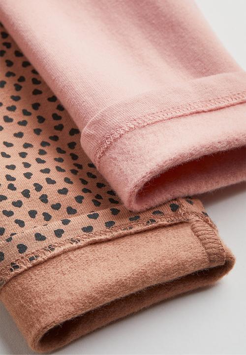 H&M - 2-Pack sturdy jersey leggings - beige/hearts
