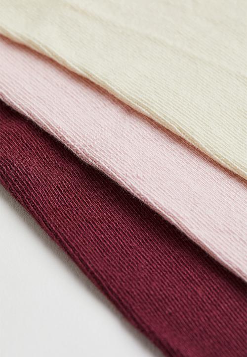 H&M - 3-pack fine-knit tights - dark red/light pink/cream