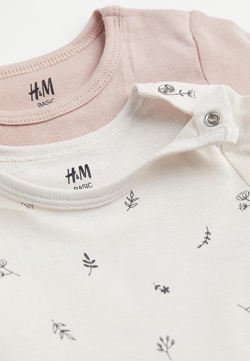 H&M - 2-Pack cotton bodysuits - cream/leaves