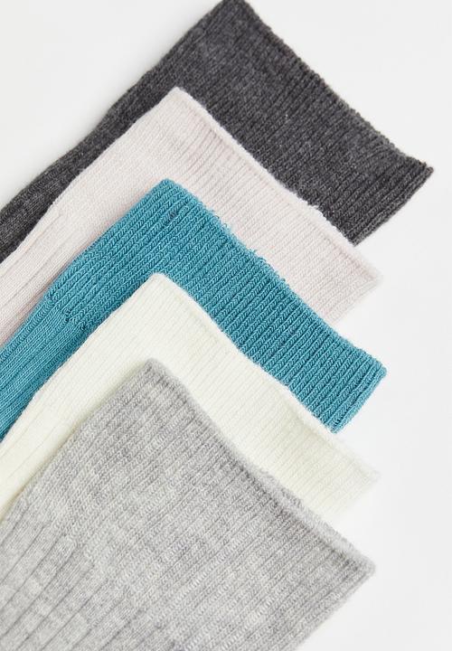 H&M - 5-pack calf-length socks - turquoise/white/light grey