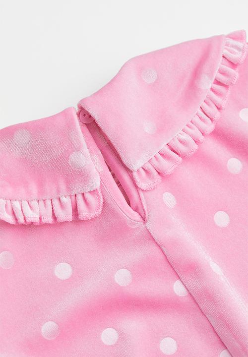 H&M - Collared velour dress - pink/spotted