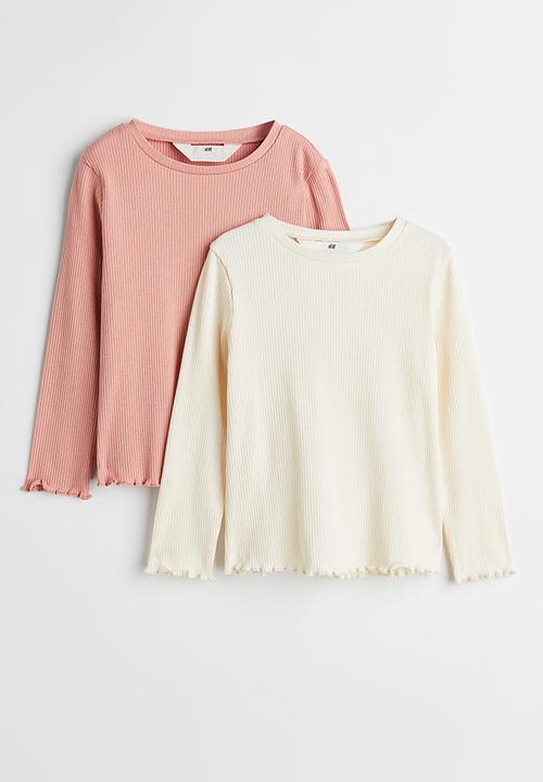 H&M - 2-pack ribbed tops - pink/white