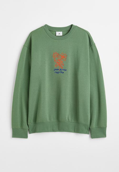 H&M - Relaxed fit printed sweatshirt - green/grow better together