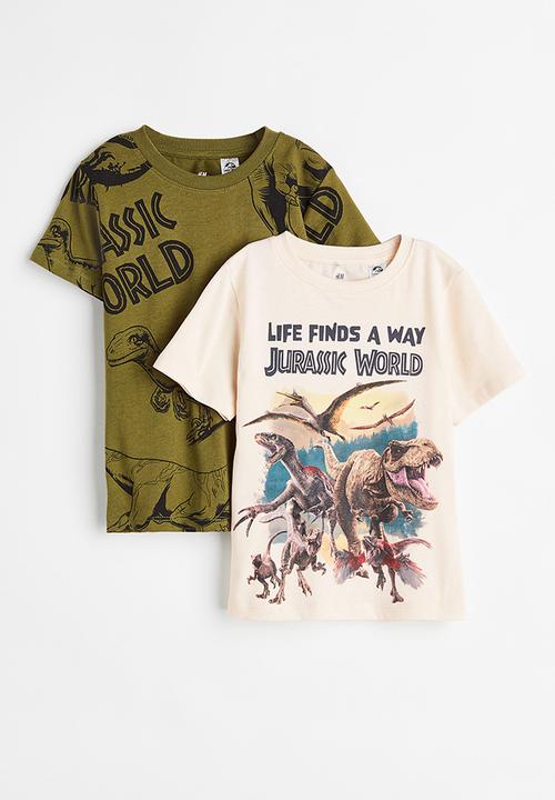 H&M - 2-pack printed t-shirts - khaki green/jurassic world