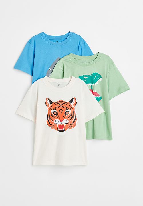 H&M - 3-pack cotton T-shirts - light green/dinosaur