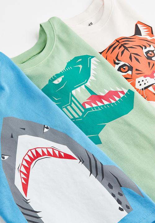 H&M - 3-pack cotton T-shirts - light green/dinosaur