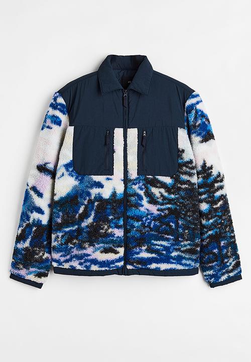 H&M - Regular fit teddy overshirt - blue/patterned
