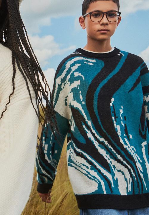 H&M - Double-knit jumper - dark turquoise/patterned