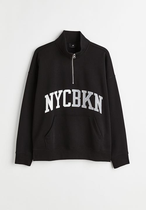 H&M - Oversized zip-top sweatshirt - black/nycbkn