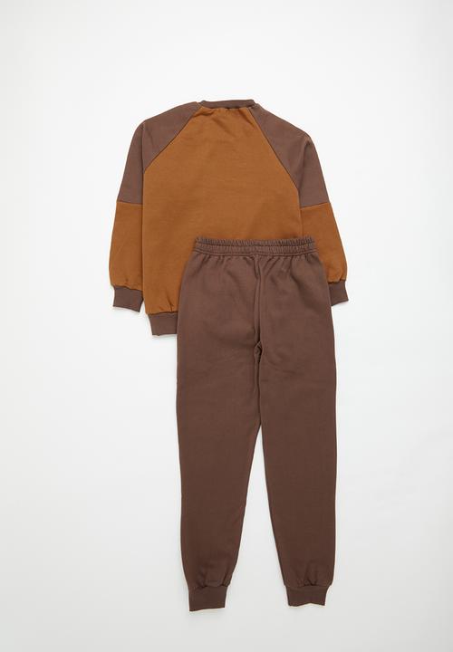 Superbalist - Colour block tracksuit set - tobacco/choc