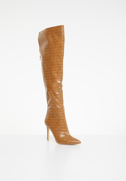 Plum - Adah stiletto boot - tan