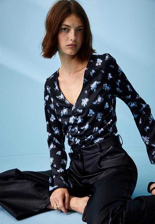 H&M - Gathered blouse - navy/patterned