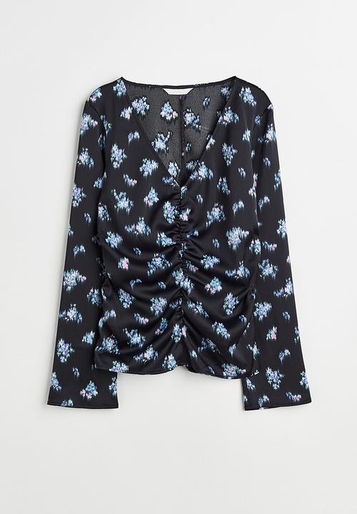 H&M - Gathered blouse - navy/patterned